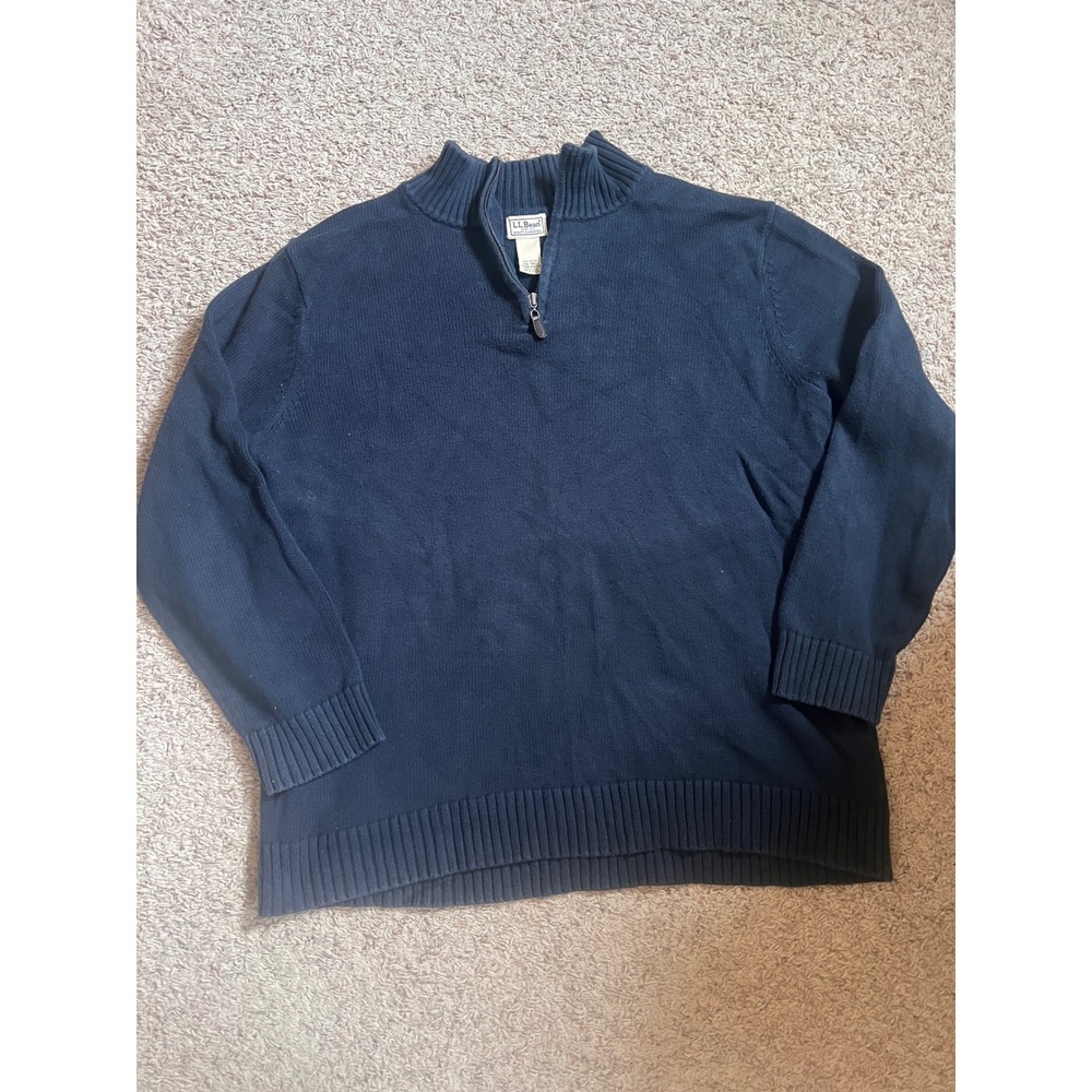 LL Bean Mens XXL Tall Quarter Zip Sweater Navy Blue 100% Cotton Knit 256718